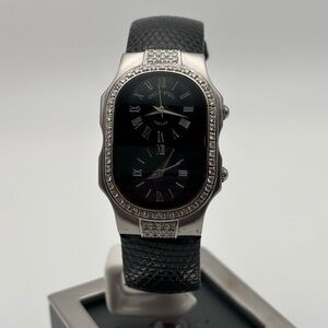 Philip Stein Teslar Dual Time Diamond Bezel Watch 45mm Lizard Strap